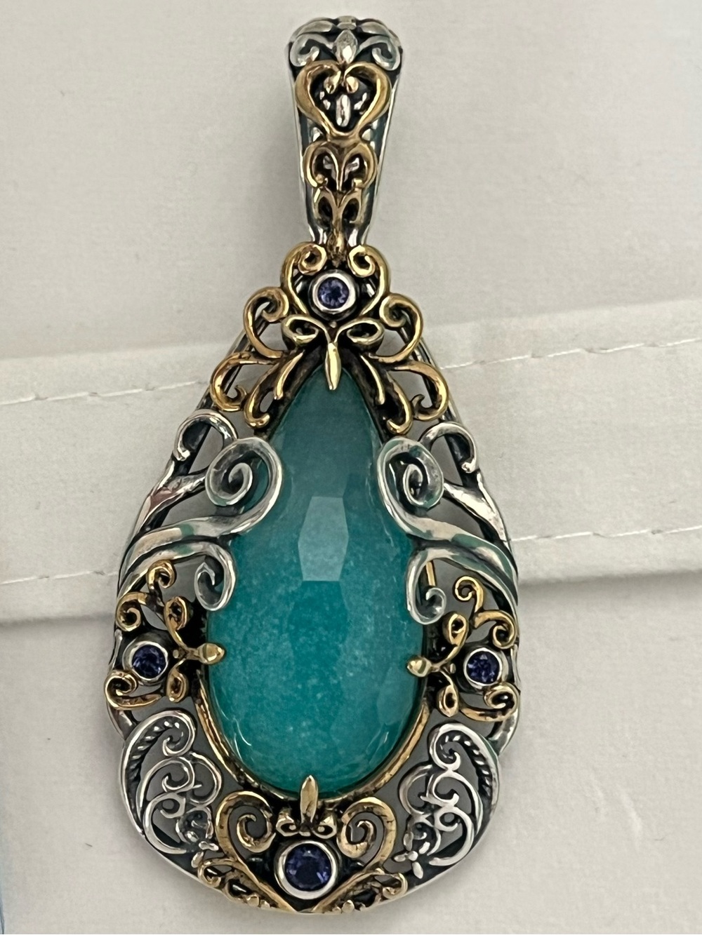 Carolyn Pollack Relios 925 Silver Brass blue quartzite amethyst pendant